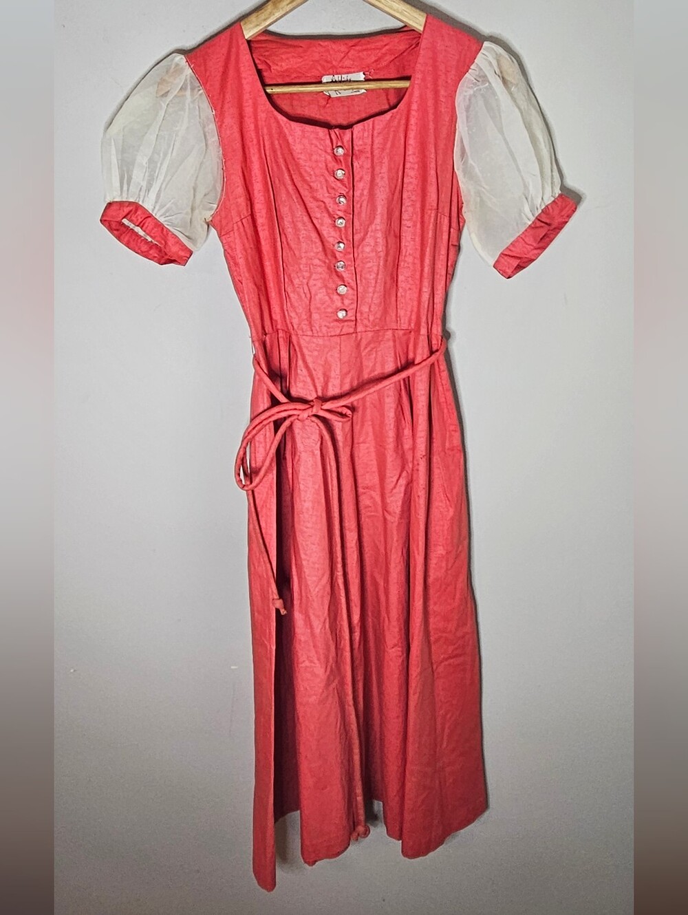 Vintage Vickie Vaughn Dress Puff Sleeves Salmon